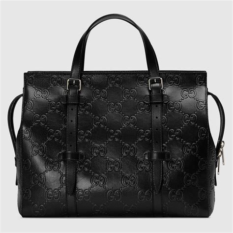 gucci black leather embossed gg print handbag|Gucci bags black soft leather.